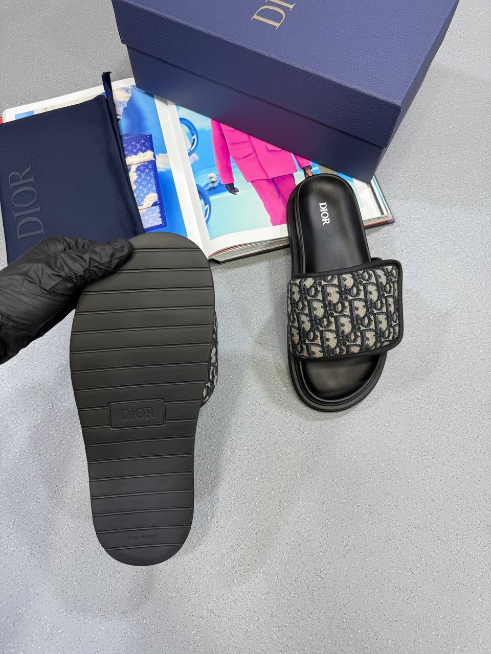 Christian Dior Aqua Sliders Oblique Jacquard in 2 Colors Mens UK Reps AAA Quality