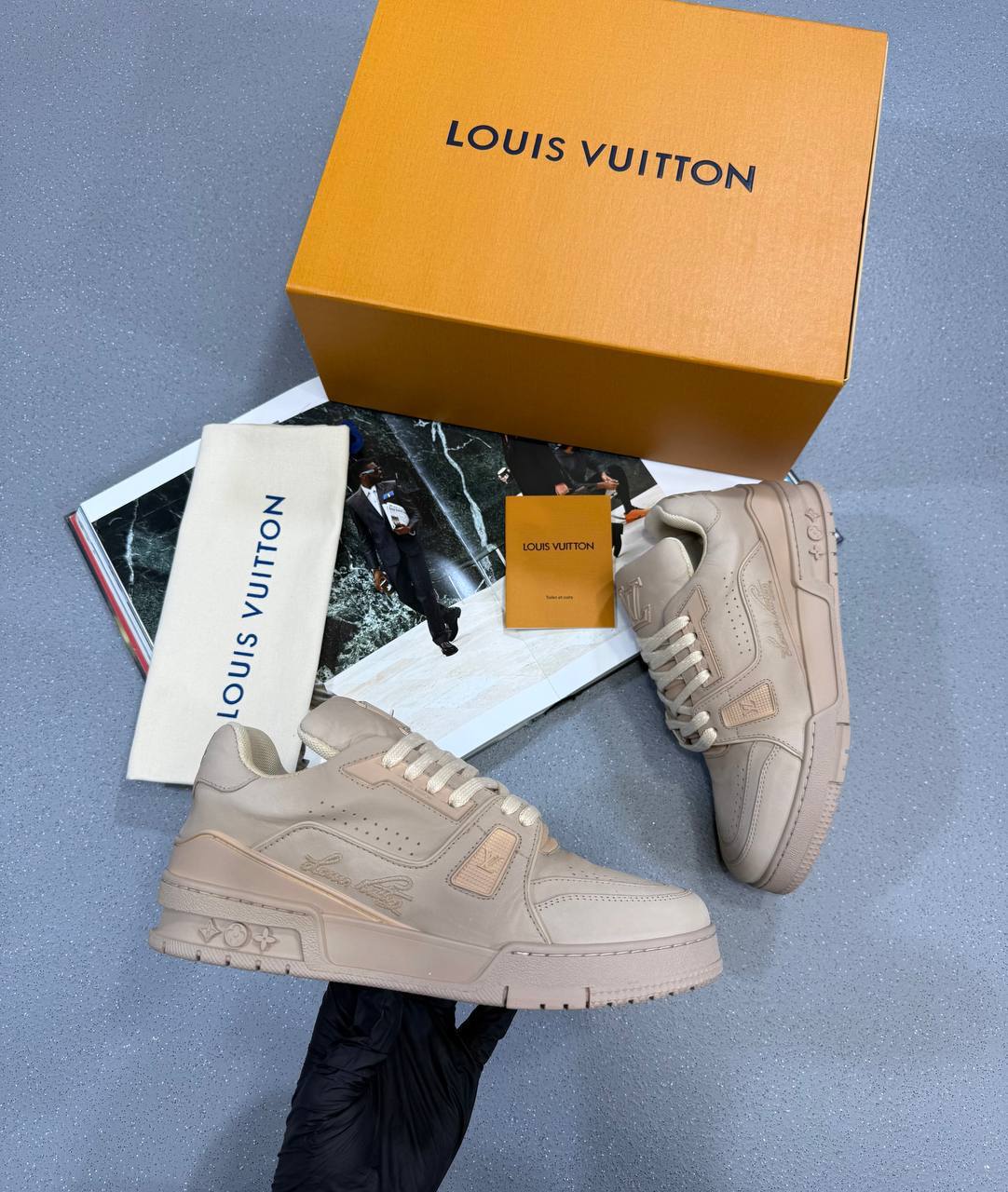 Louis Vuitton LV Distressed Trainers Men's Beige Round Tie Best Sale UK Reps AAA Quality