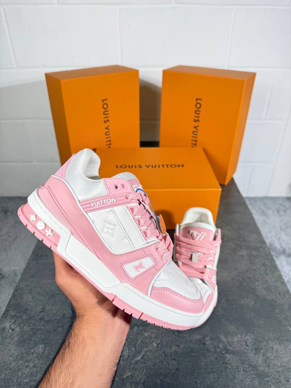Louis Vuitton LV Low Top Trainers in Pink Womens Best Sale UK Reps AAA Quality