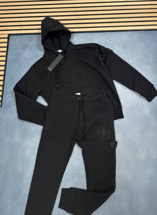 Stone Island Compass-Patch Mens Tracksuit in Black Best Sale UK Reps AAA Quality
