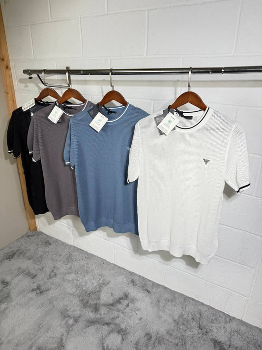 Prada Silk And Cotton Crew-Neck Knitted T-Shirts Mens in Multiple Colors UK Reps AAA Quality