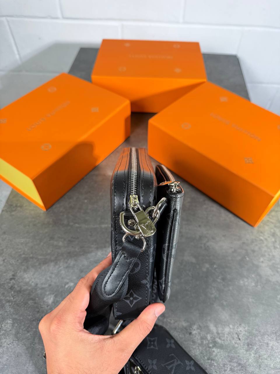 Louis Vuitton Noir Eclipse Monogram Trio Messenger Bags Mens UK Reps AAA Quality