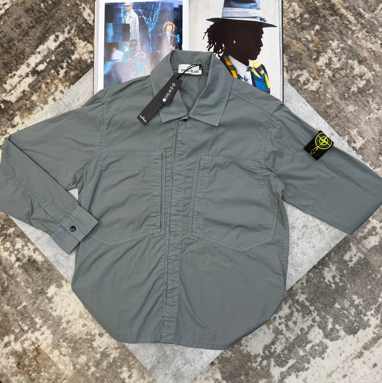 Stone Island Compass Badge Overshirt Charcoal Mens UK Reps AAA Quality