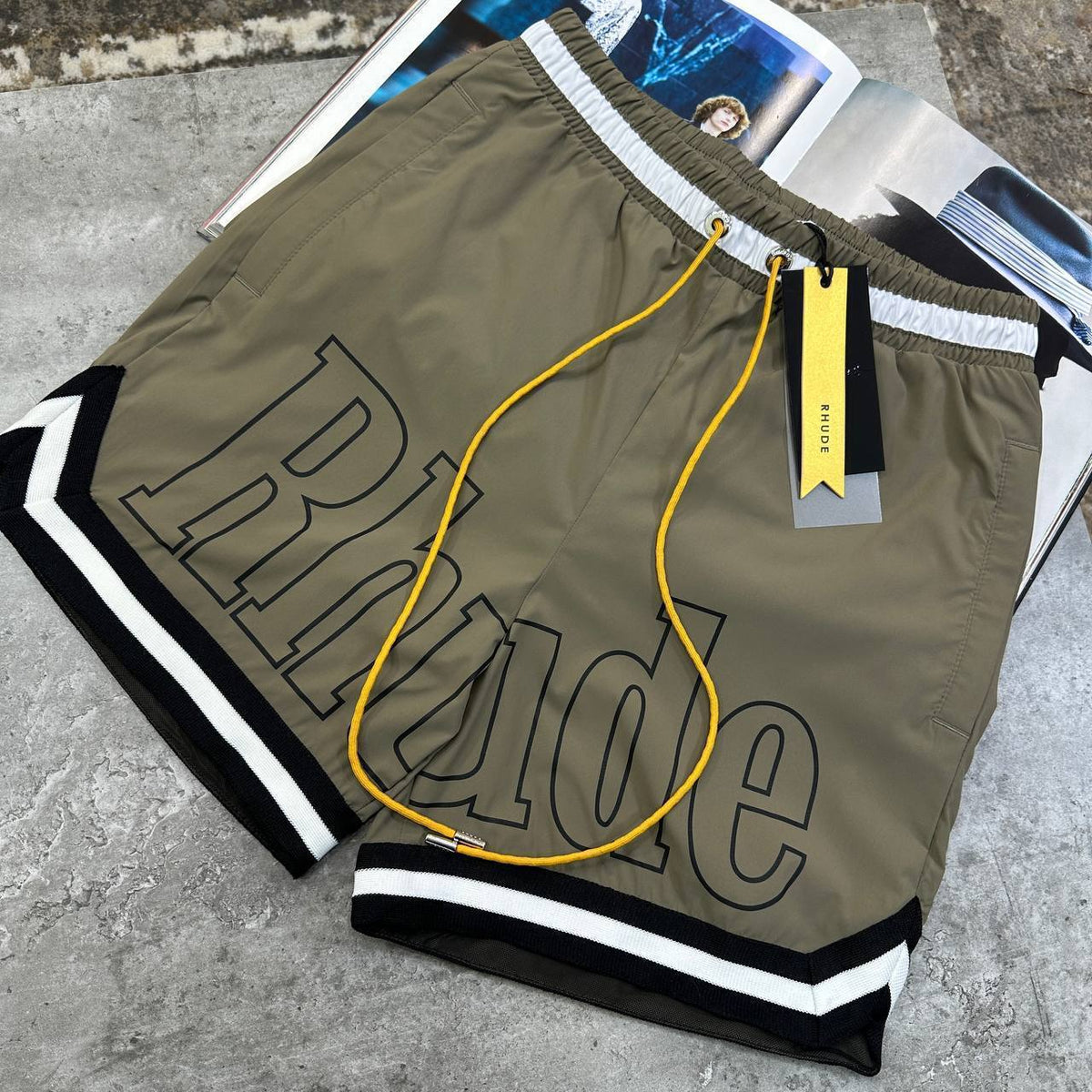 Rhude Logo Nylon Shorts Olive Color Shorts UK Reps Superclone Quality