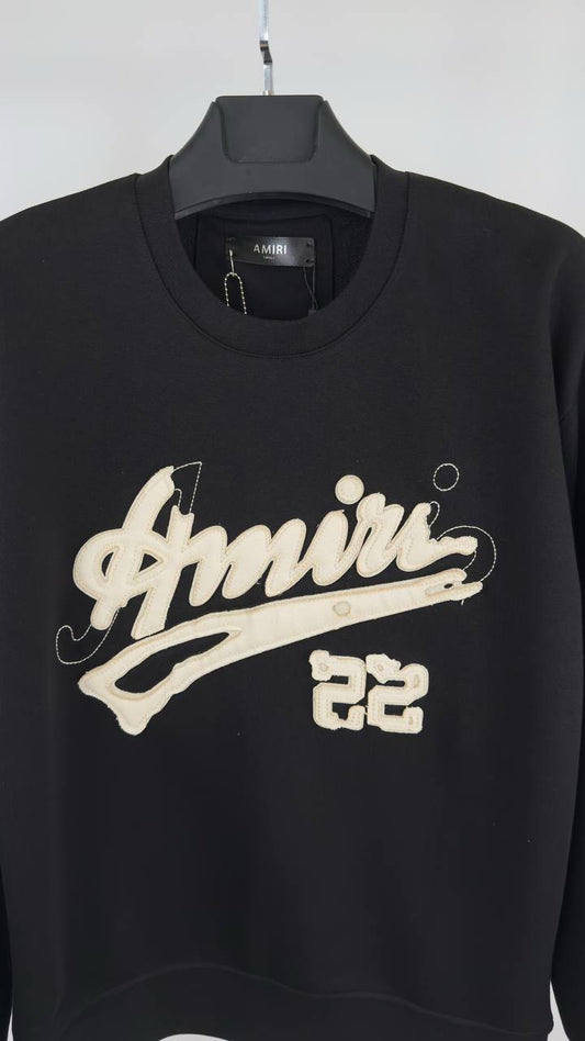 Amiri 22 Logo Embroidered Crew Jumpers Mens in Black Color Best Sale UK Reps AAA Quality