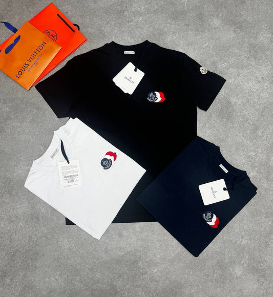 Moncler Embroidered Tricolour Logo Cotton T-Shirts Mens in Multiple Colors UK Reps AAA Quality