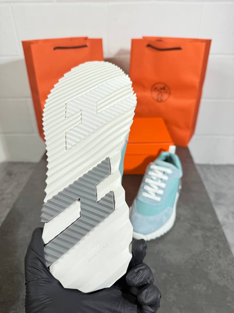 Hermes Sky Blue Bouncing Sports Sneakers Men's Best Sale UK Reps AAA Quality