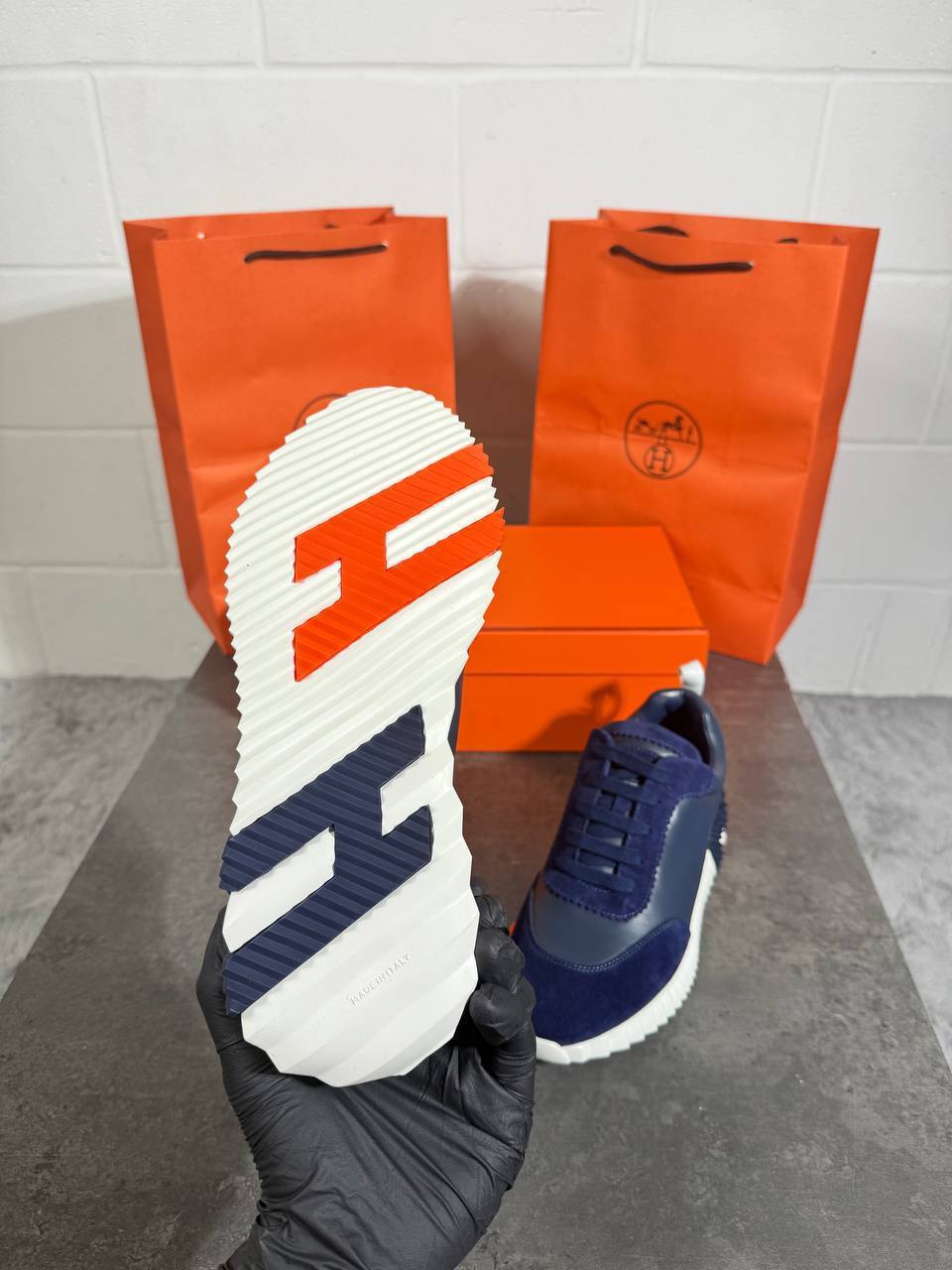 Hermes Navy Bouncing Sports Sneakers Men's Best Sale UK Reps AAA Quality