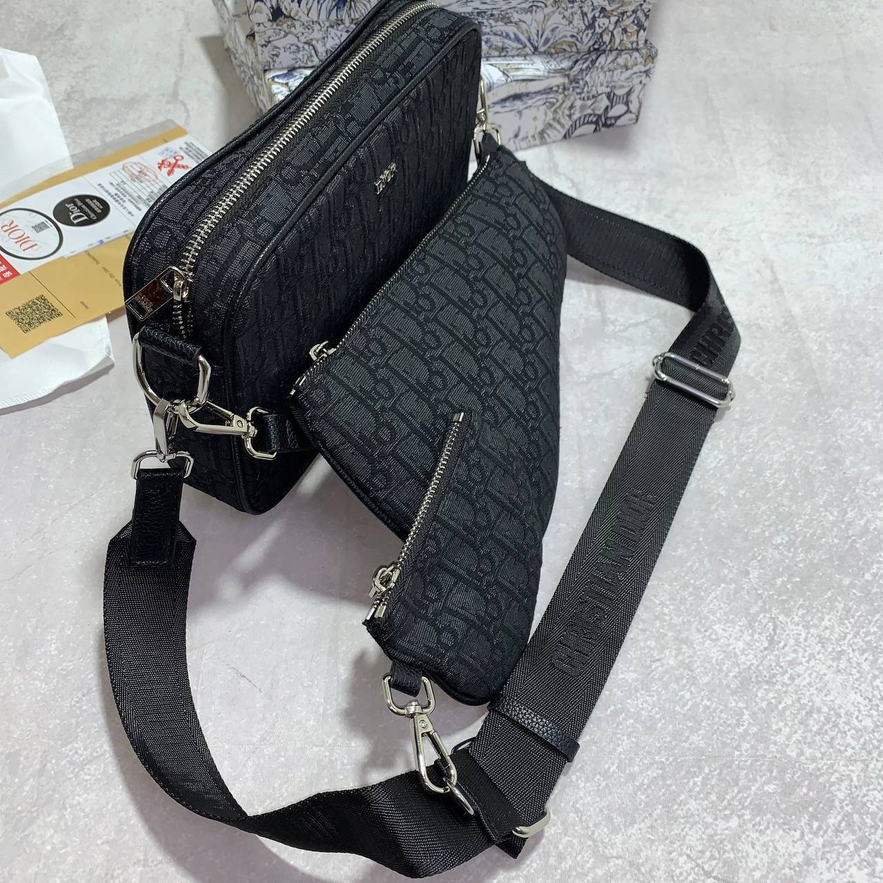 Christian Dior Saddle Triple Pouch Oblique Jacquard Mens Bag in Black Color Best Sale UK Reps AAA Quality