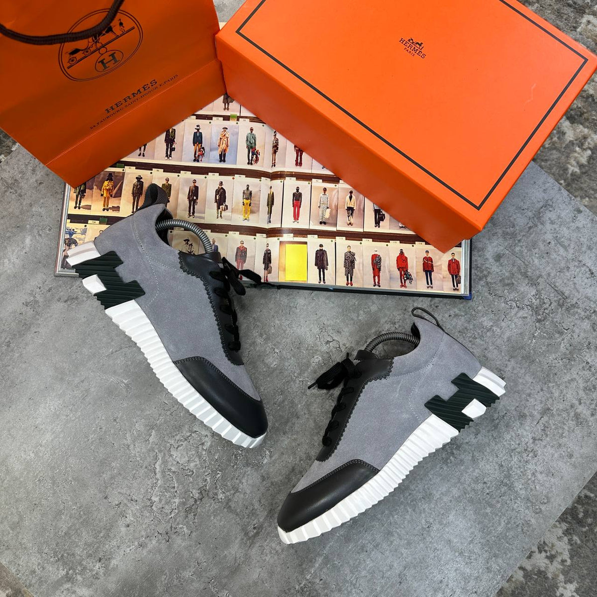 Hermes Gris Orage Bouncing Sneakers Mens UK Reps Superclone Quality