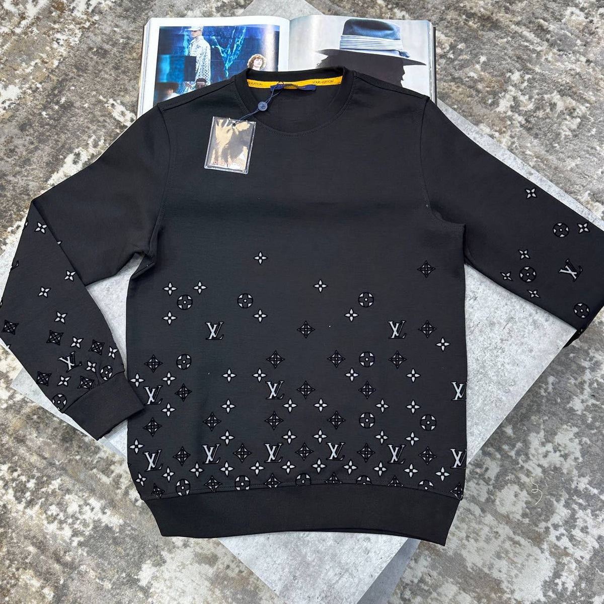 Louis Vuitton Monogram Gradient Crewneck Jumper Black UK Reps Superclone Quality