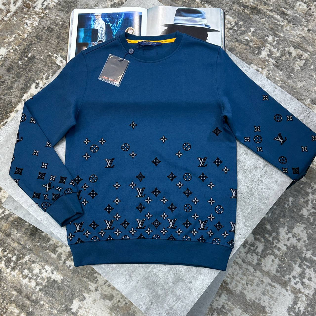 Louis Vuitton Monogram Gradient Crewneck Jumper Blue UK Reps Superclone Quality
