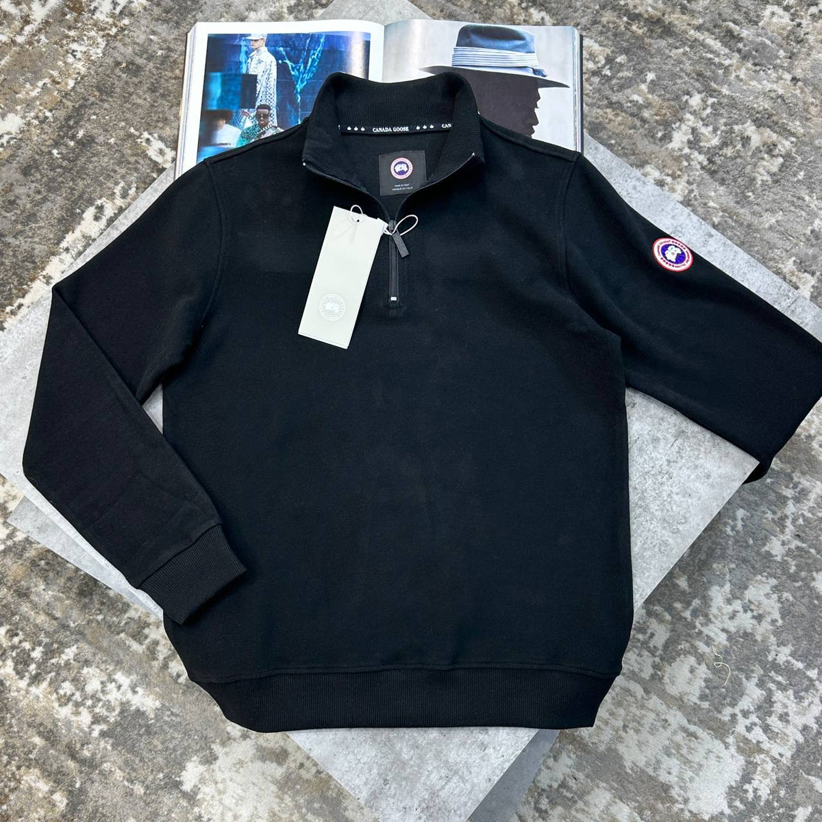 Canada Goose Quarter-Zip Black Sweatshirt UK Reps AAA Quality