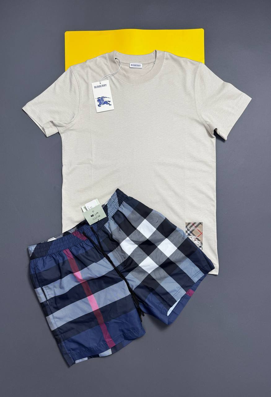 Burberry Check Label Cotton T-shirt & Shorts Set in Multiple Colors Mens Best Sale UK Reps AAA Quality