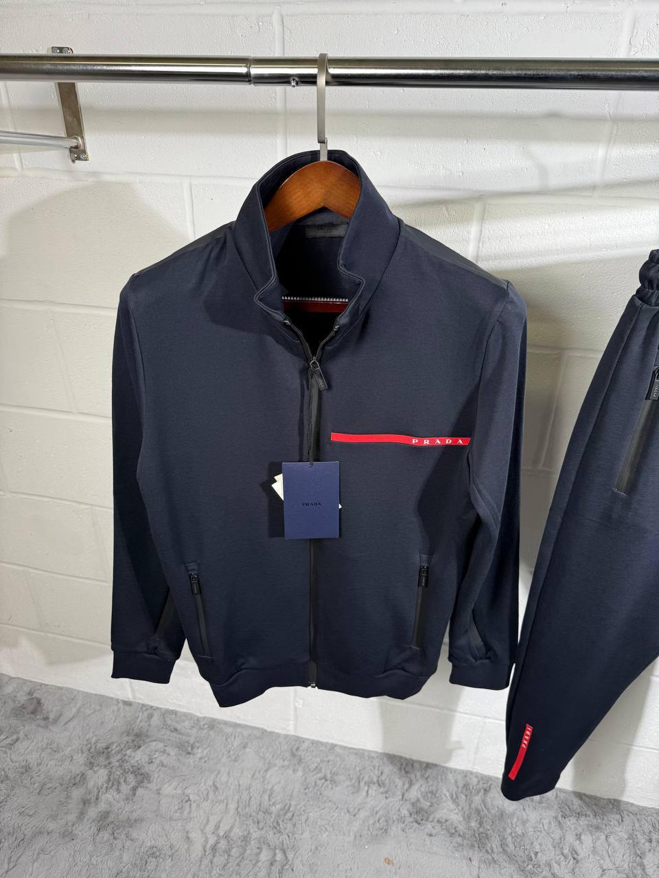 Prada Tracksuit Logo Printed Mens in Navy Color Best Sale UK Reps AAA Quality