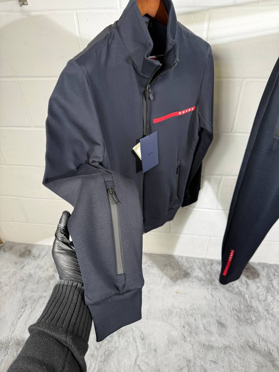 Prada Tracksuit Logo Printed Mens in Navy Color Best Sale UK Reps AAA Quality