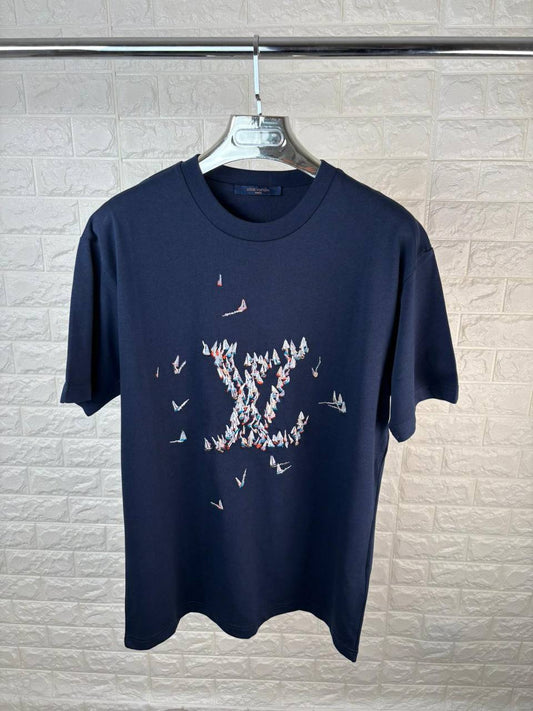 Louis Vuitton LV Blue Early Autumn Series Motif T-shirts Men UK Reps AAA Quality