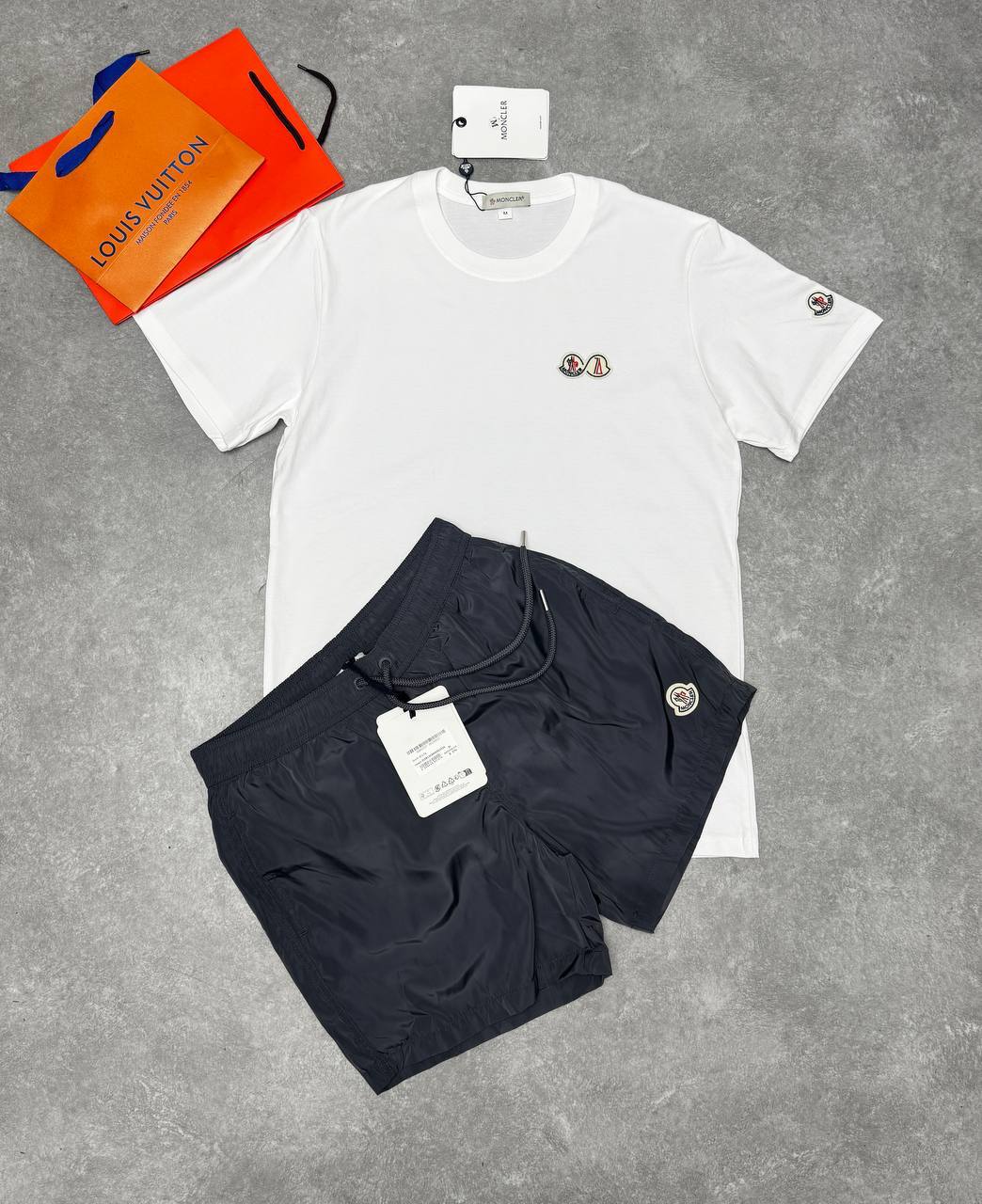 Moncler Double Logo Patch Tee in 2 Colors Slim Fit Mens T-Shirts & Shorts Set Best Sale UK Reps AAA Quality