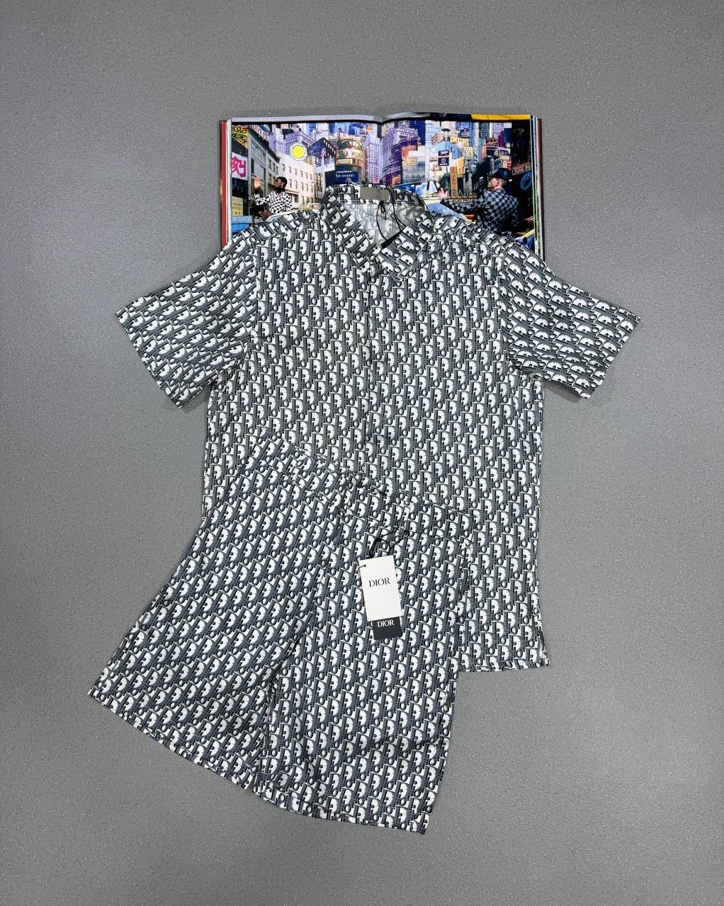 Dior Oblique Short-Sleeved Shirt & Shorts Set Mens in Black/White Best Sale UK Reps AAA Quality