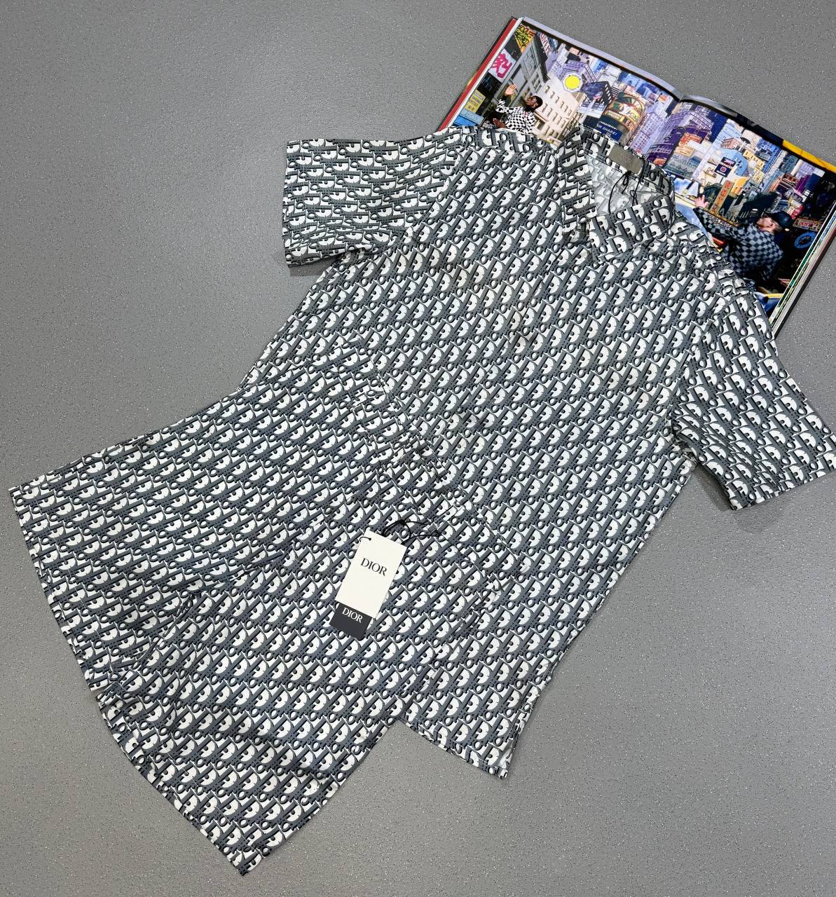 Dior Oblique Short-Sleeved Shirt & Shorts Set Mens in Black/White Best Sale UK Reps AAA Quality