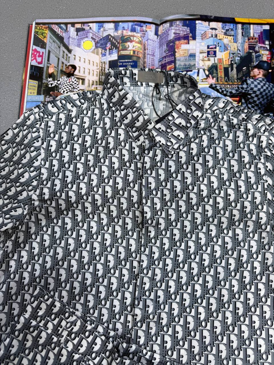 Dior Oblique Short-Sleeved Shirt & Shorts Set Mens in Black/White Best Sale UK Reps AAA Quality