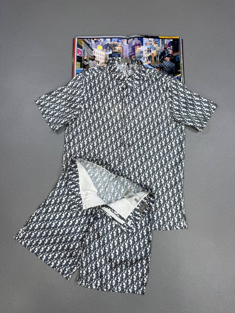 Dior Oblique Short-Sleeved Shirt & Shorts Set Mens in Black/White Best Sale UK Reps AAA Quality