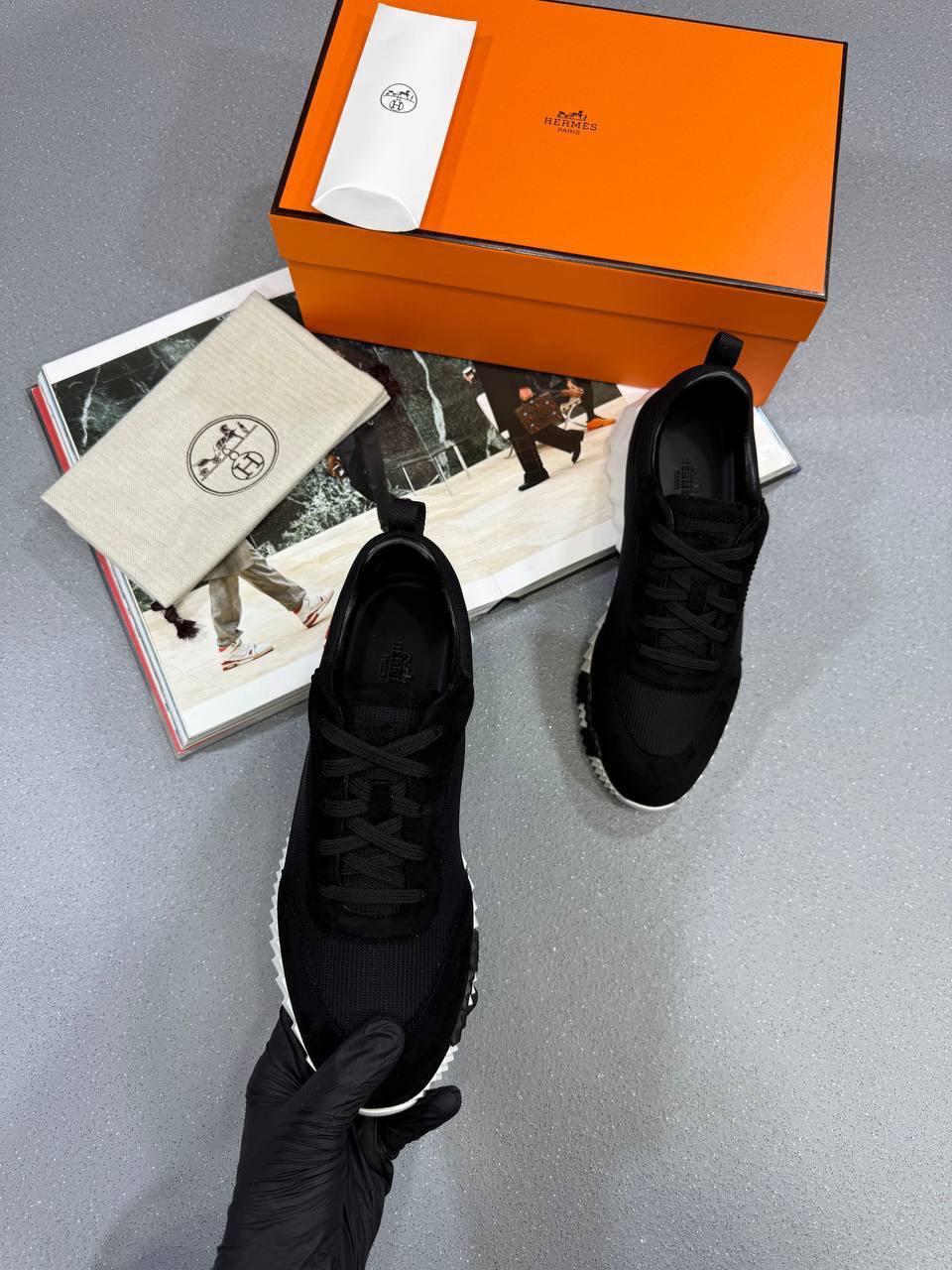 Hermes Leather Black Bouncing Sneakers Mens Style & Comfort Best Sale UK Reps AAA Quality