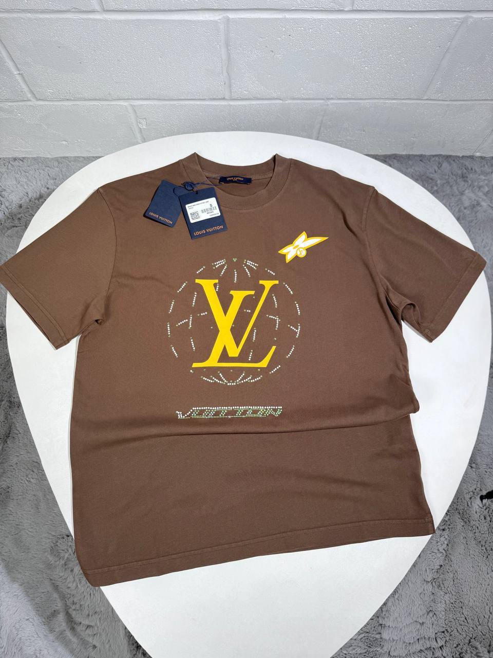 Louis Vuitton Washed Embellished Cotton T-Shirts in Brown Mens UK Reps AAA Quality