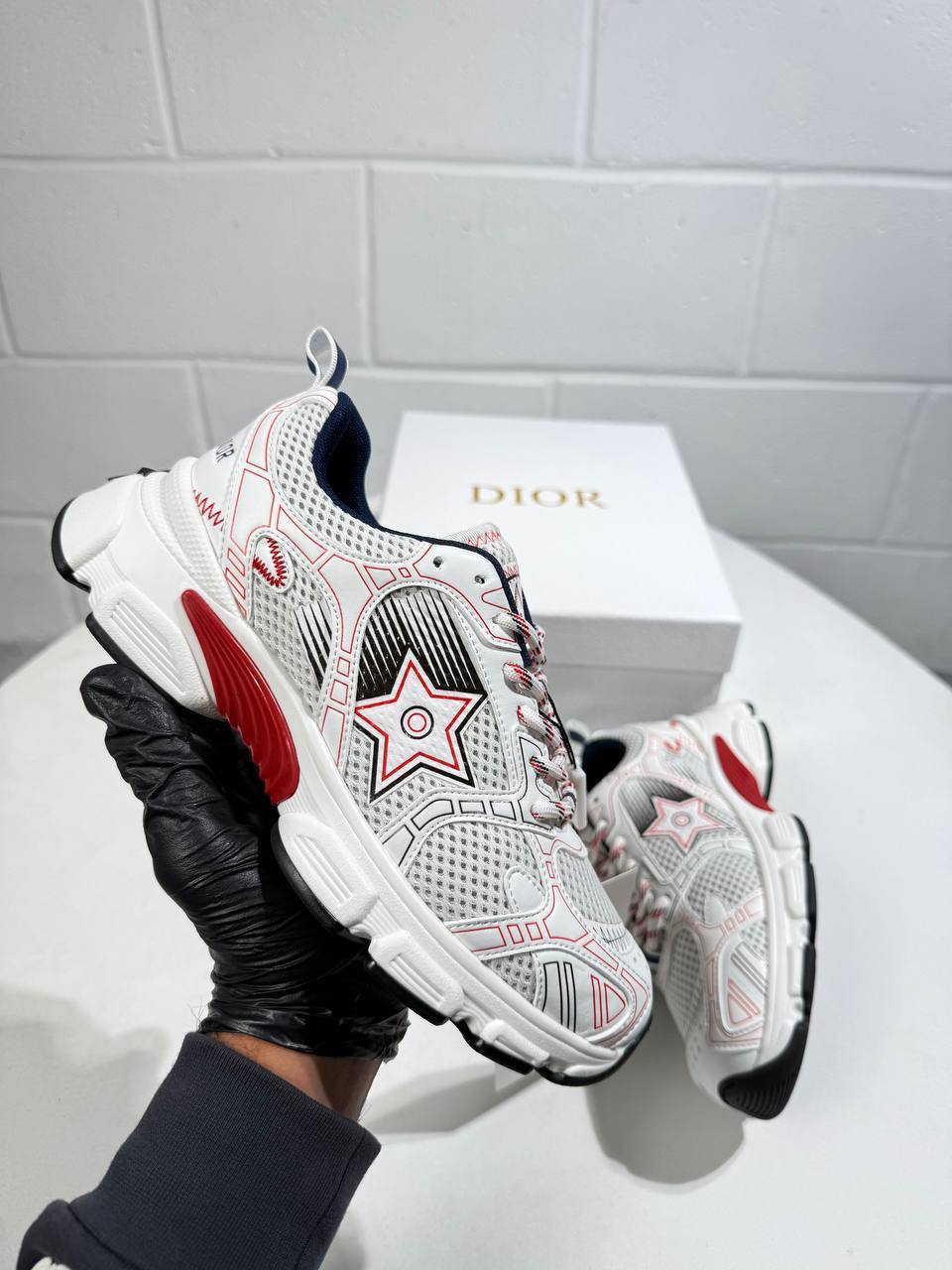 Christian Dior Chrono Sneaker Mesh in Red/Black Womens UK Reps AAA Quality