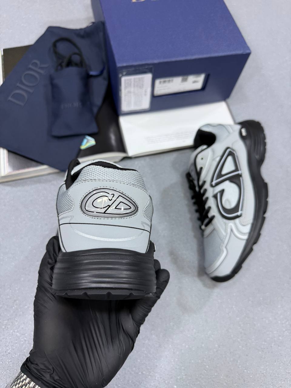 DIOR B30 Countdown Trainers Mens Gray Technical Mesh and Gray Technical Fabric UK Reps AAA Quality