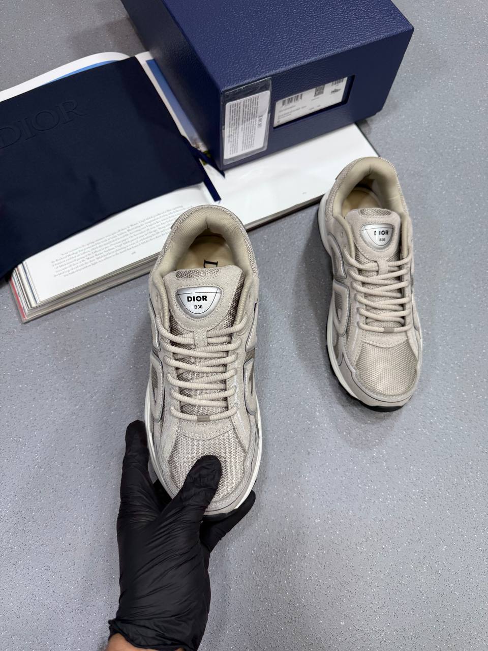 DIOR B30 Countdown Trainers Mens Cream Mesh and Cream Technical Fabric UK Reps AAA Quality