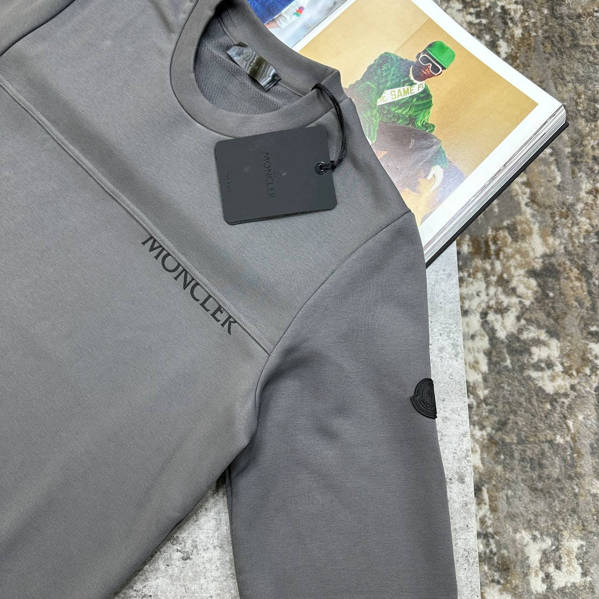 Moncler Logo Cotton Jumpers for Men Grey UK Reps Superclone Quality