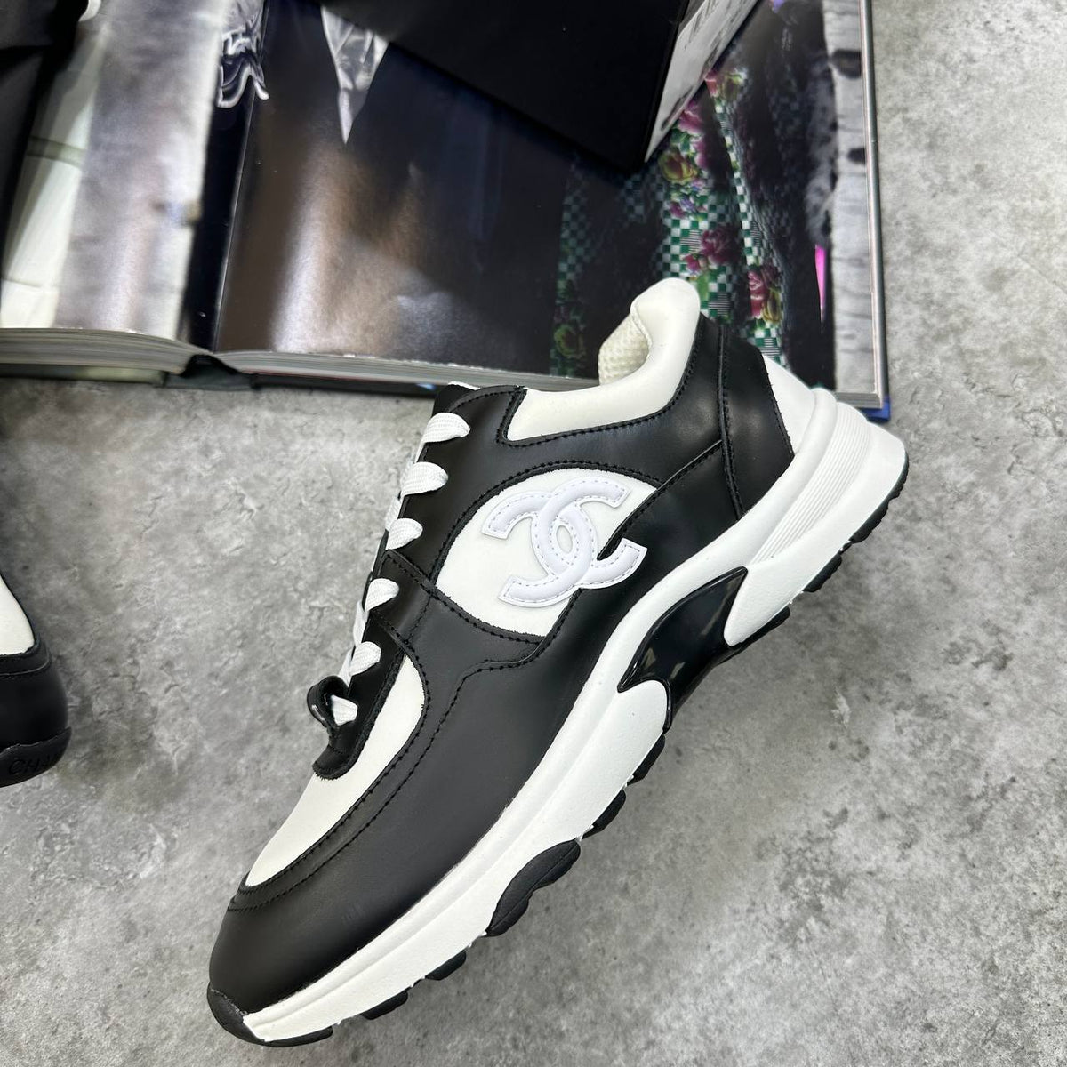 Chanel CC Calfskin & Mesh Panda Colorway Trainers UK Reps Superclone Quality