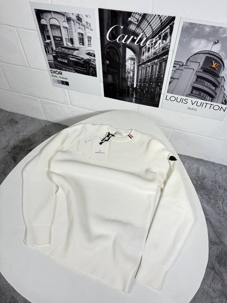 Moncler Ivory Cotton Waffle-Knit Mens Sweatshirts in 2 Colors UK Reps AAA Quality