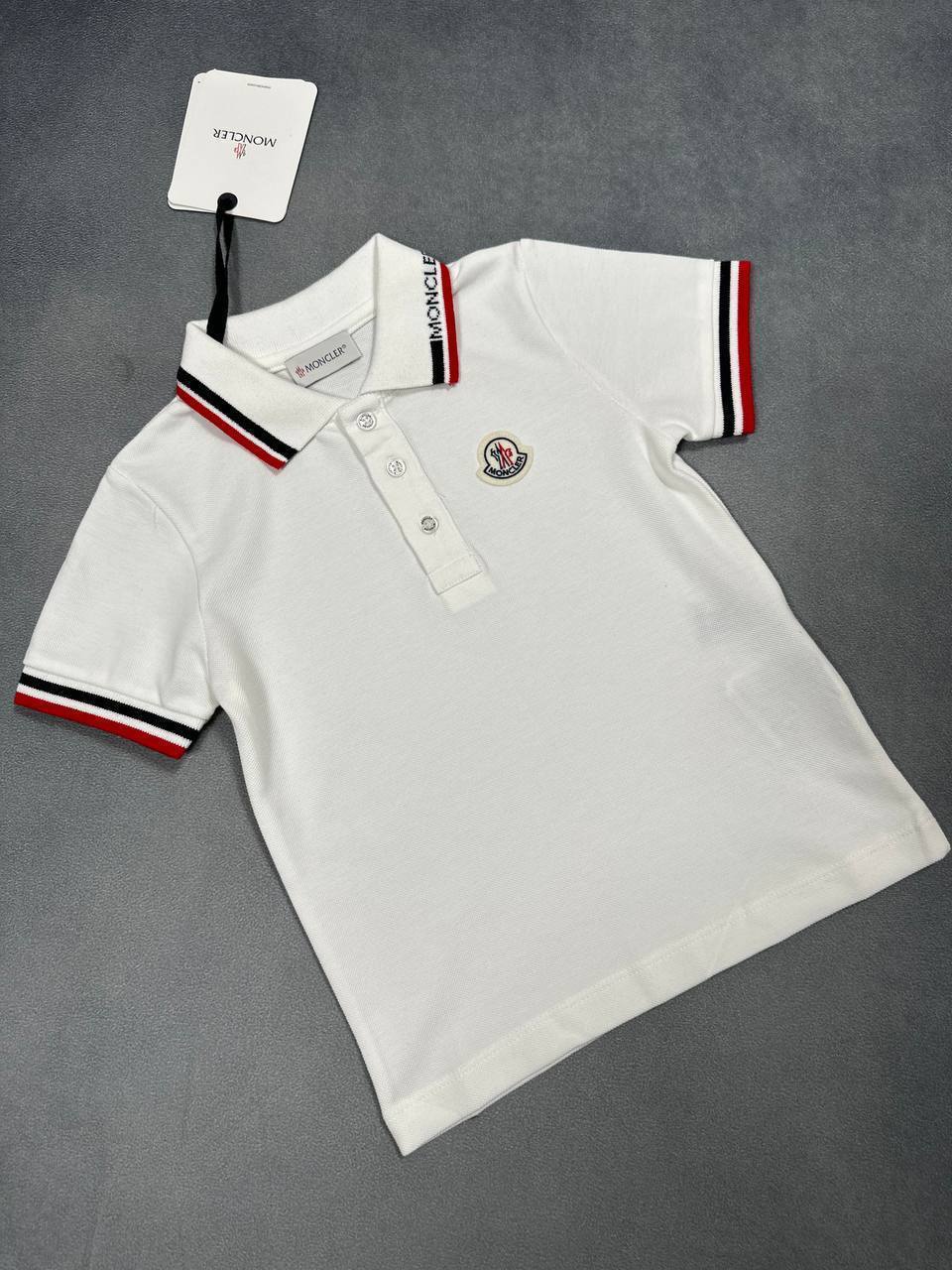 Moncler Enfant Brand Print Crewneck Stretch Cotton Navy Tricolor Trimmed Polo Shirts Mens in 2 Colors UK Reps AAA Quality