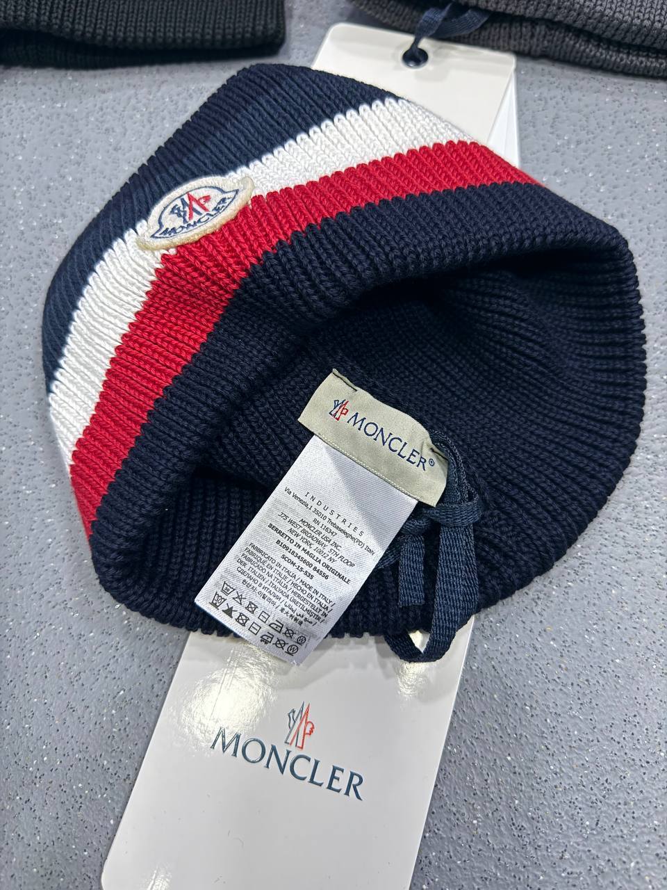 Moncler Patch Logo Tricolor Wool Beanie in 2 Colors UK Reps AAA Quality