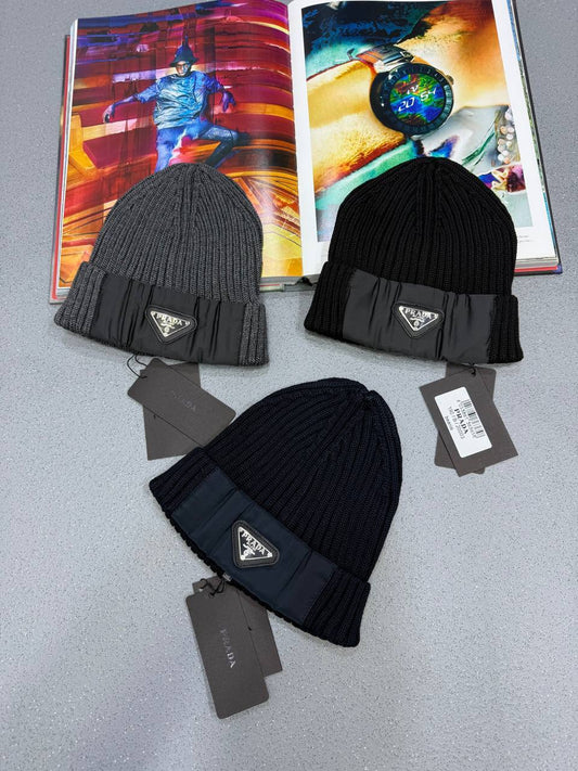 Prada Re-Nylon Knitted Black Wool Beanie in Multiple Colors UK Reps AAA Quality