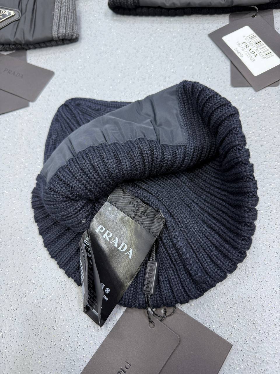 Prada Re-Nylon Knitted Black Wool Beanie in Multiple Colors UK Reps AAA Quality