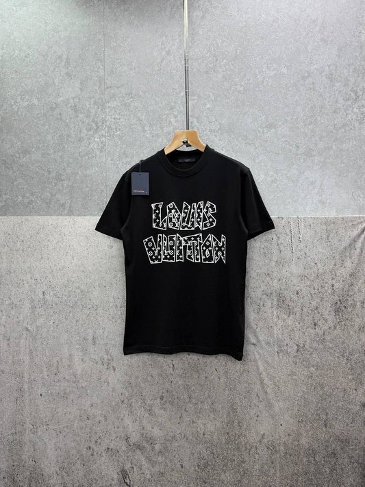 Louis Vuitton Short Sleeve Embroidered Beads Cotton T-Shirts in 2 Colors UK Reps AAA Quality