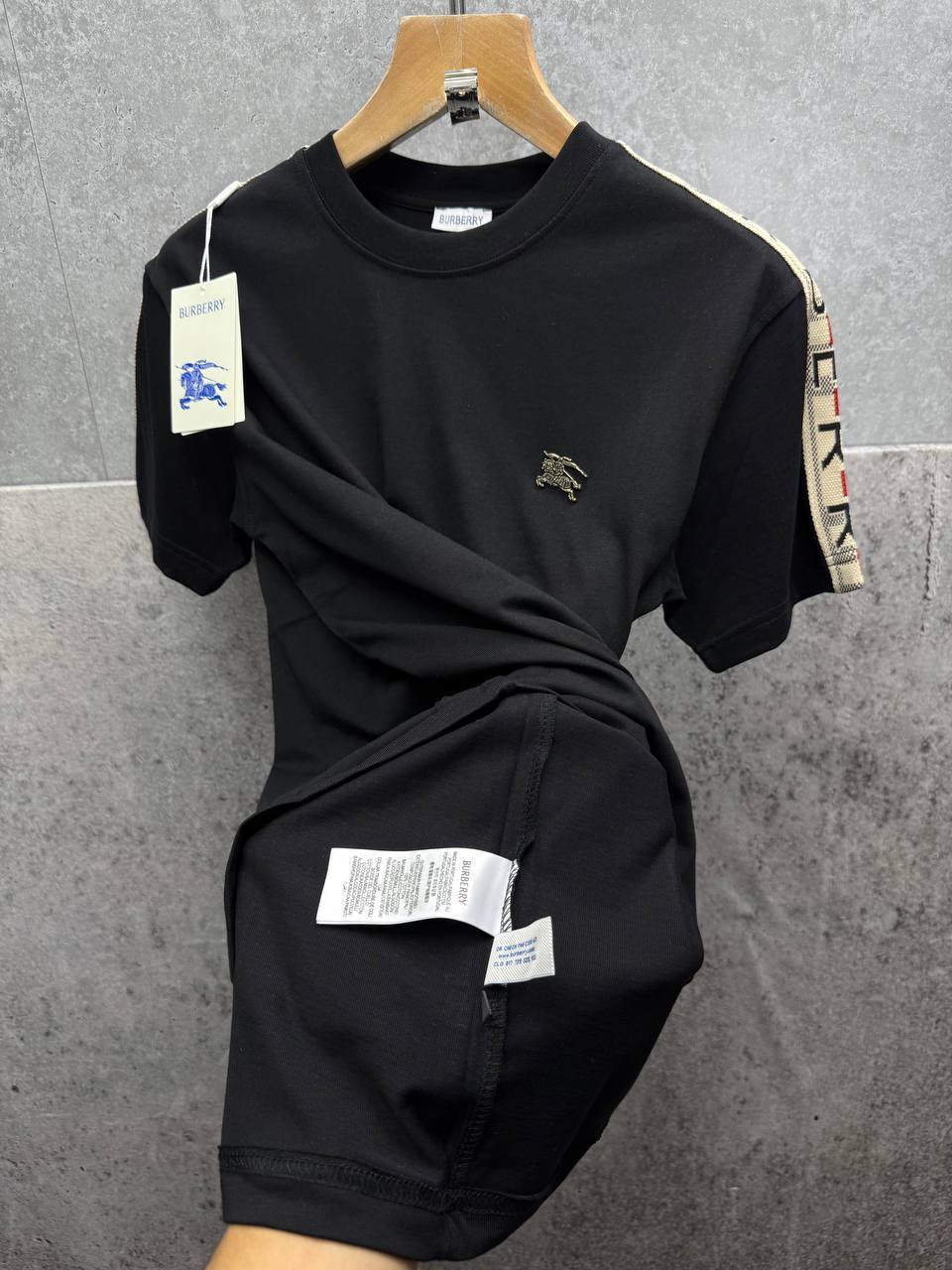 Burberry Logo Checkered Trim Cotton T-shirts Mens in 2 Colors UK Reps AAA Quality