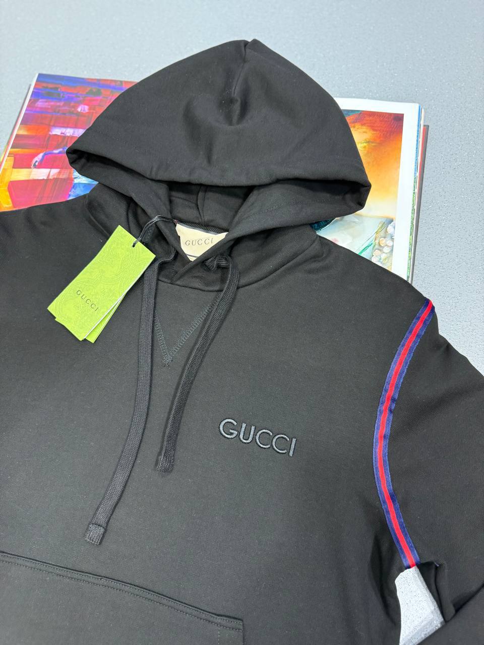 Gucci Cotton Jersey Hoodie Fashion Stripe Stitching for Men in Black UK Reps AAA Quality