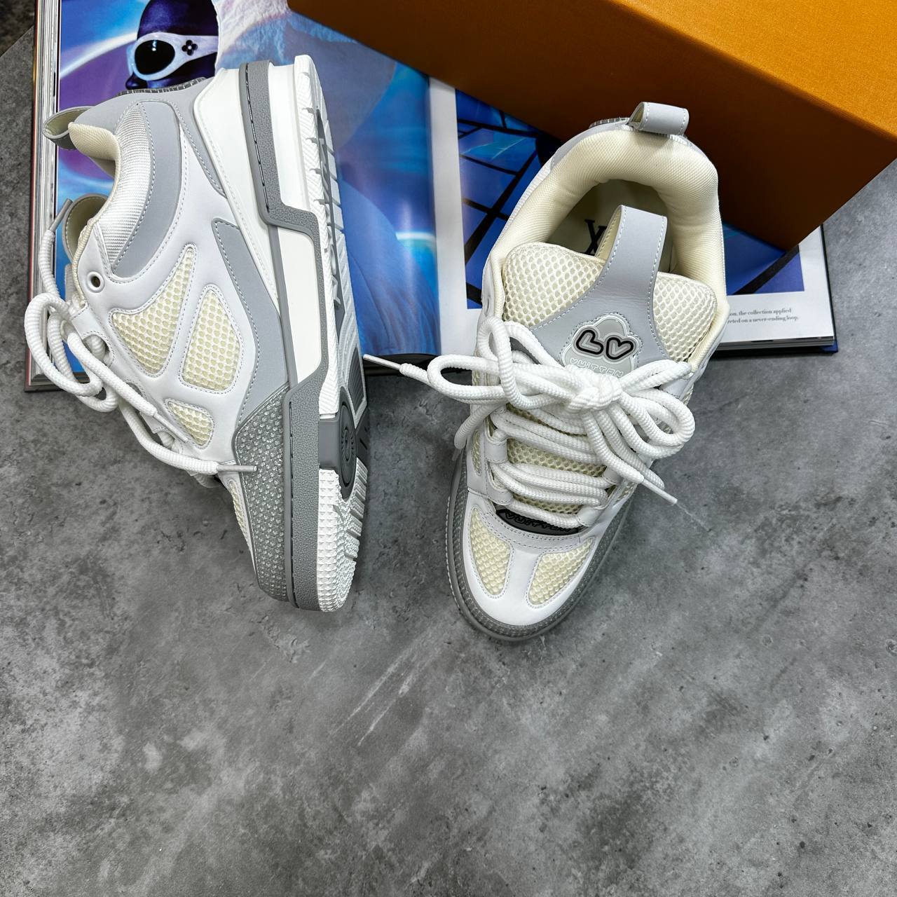 Louis Vuitton Low Top Skate Sneakers Grey/White Mens Best Sale UK Reps AAA Quality