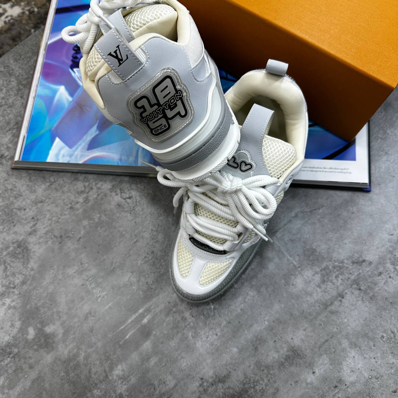 Louis Vuitton Low Top Skate Sneakers Grey/White Mens Best Sale UK Reps AAA Quality