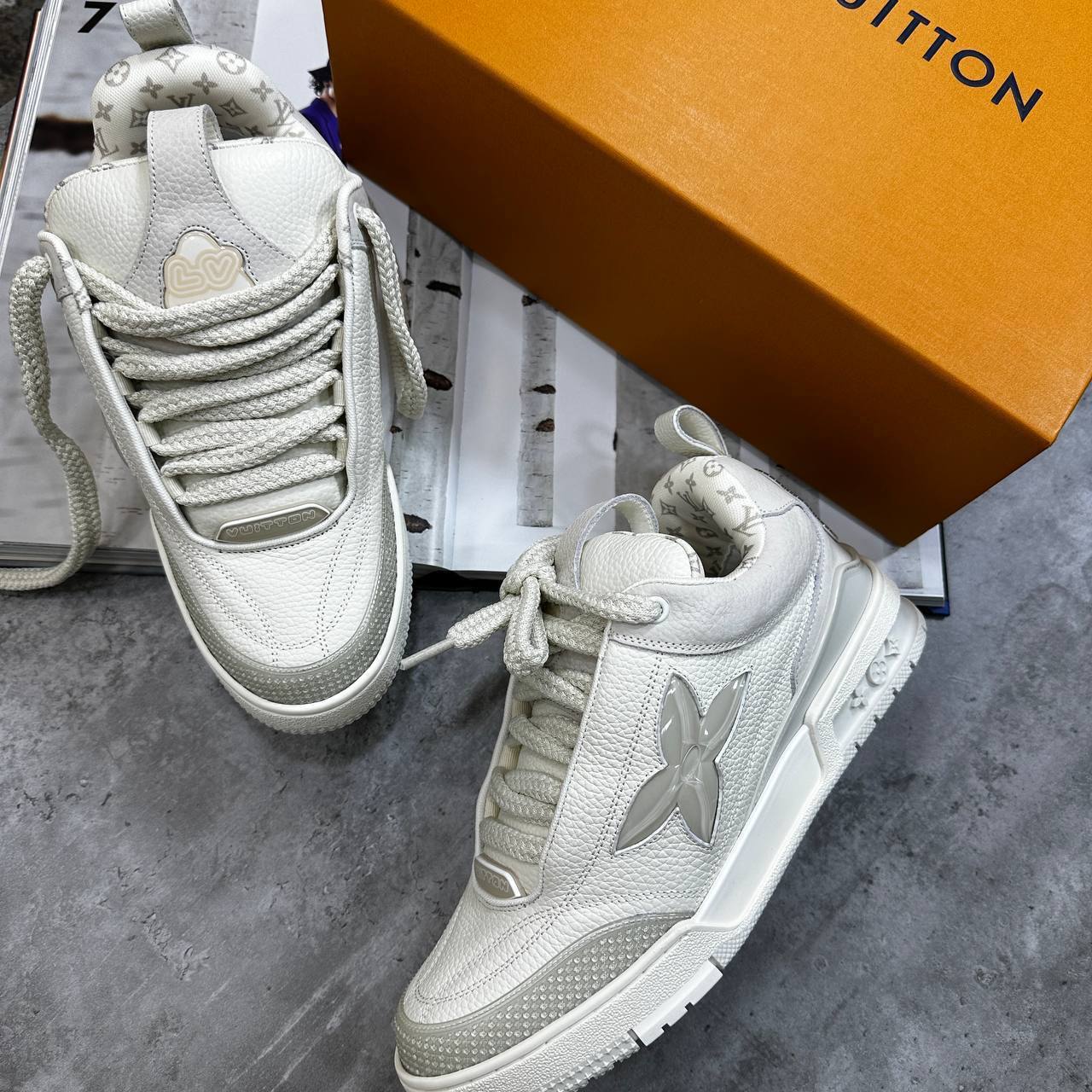 Louis Vuitton LV Low Top Skate Sneakers Grey Mens Best Sale UK Reps AAA Quality