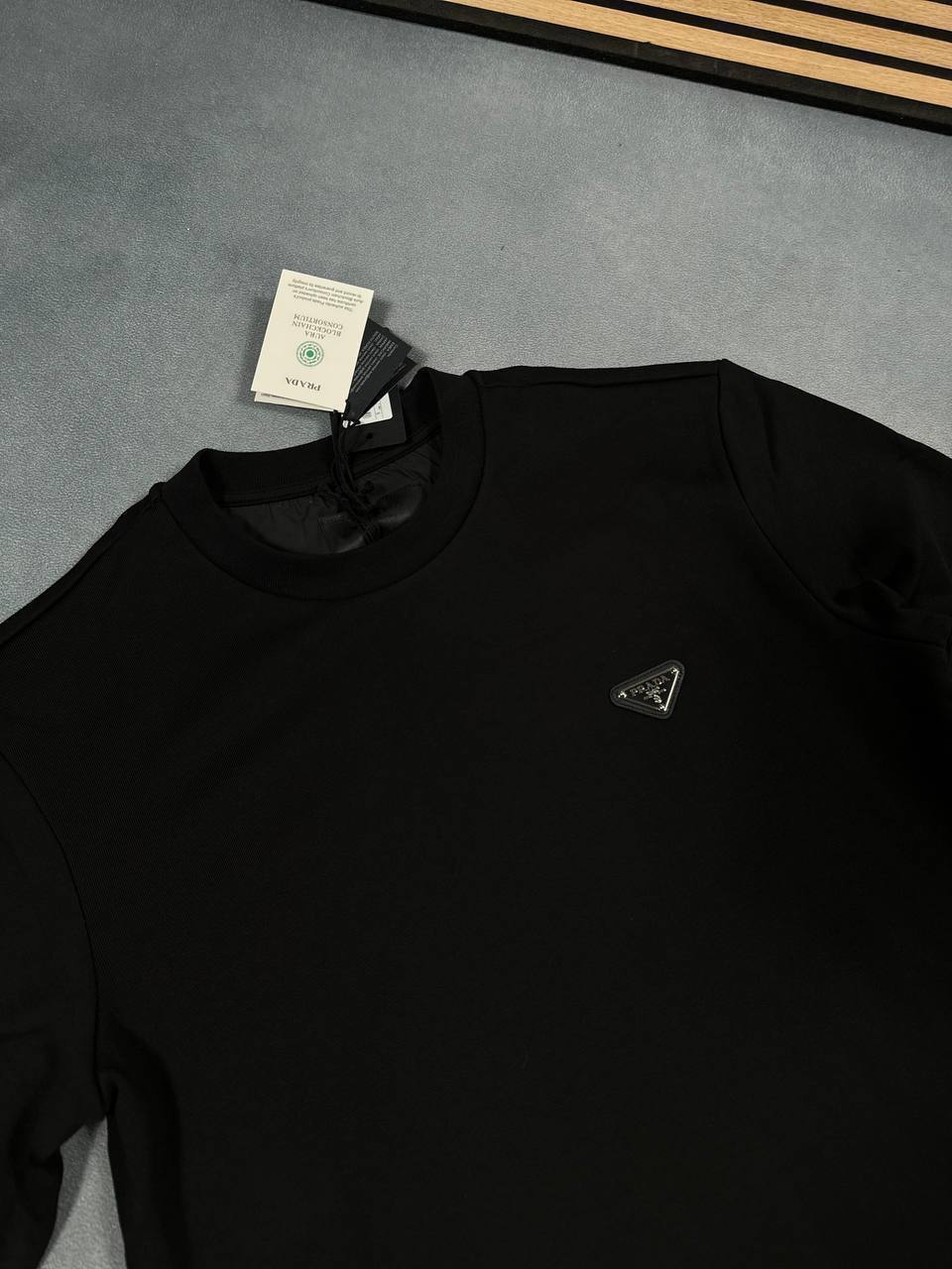 Prada Triangle-Logo Crewneck Mens Jumpers in Black UK Reps AAA Quality