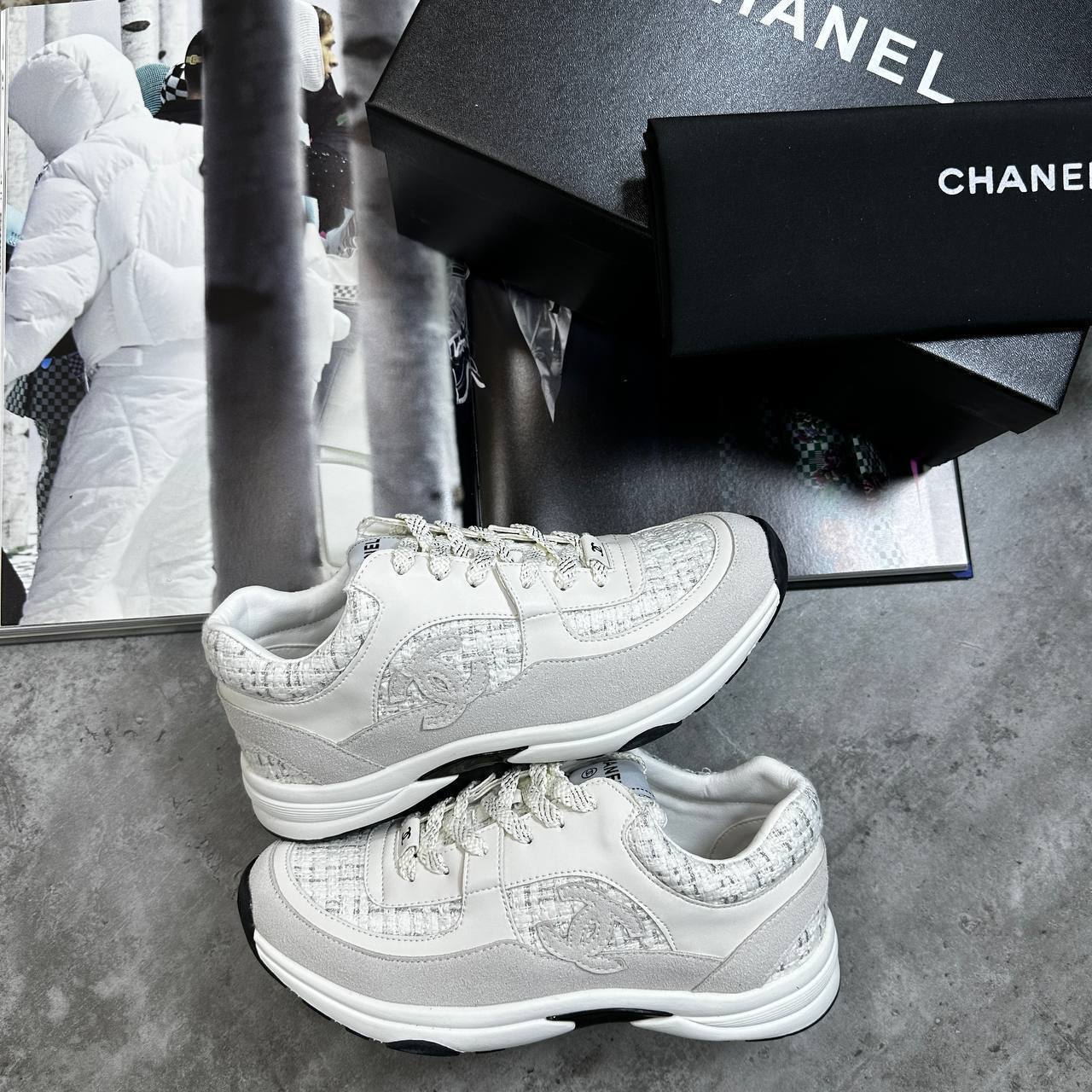 Chanel Suede CalfskinFabric CC Logo Runner Trainer Women's in White Color UK Reps AAA Quality