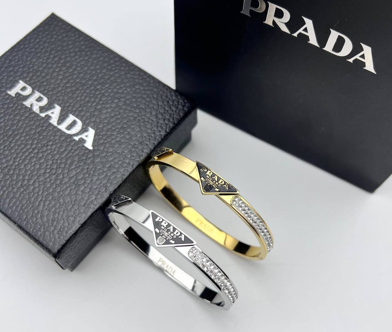 Prada Black Enamel Triangle Logo Womens Bracelets in 2 Colors UK Reps AAA Quality