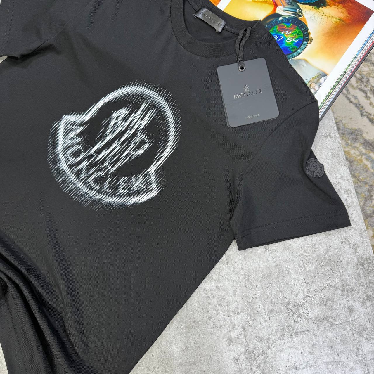 Moncler Blurred-Logo Cotton T-shirts Mens Round Neck Best Sale UK Reps AAA Quality