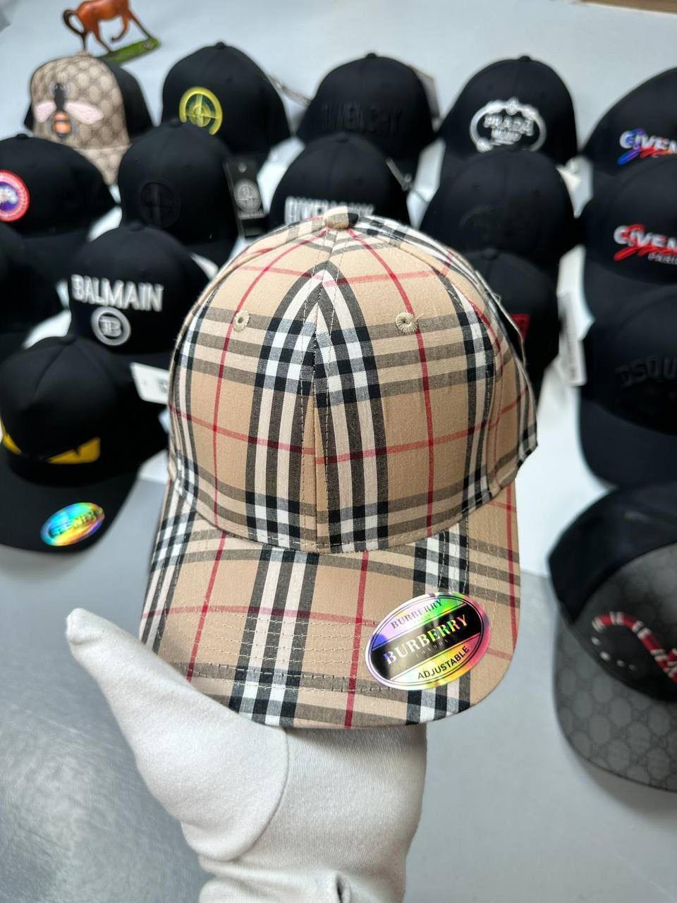 Burberry Baseball Checked Beige Caps Mens Best Sale UK Reps AAA Quality