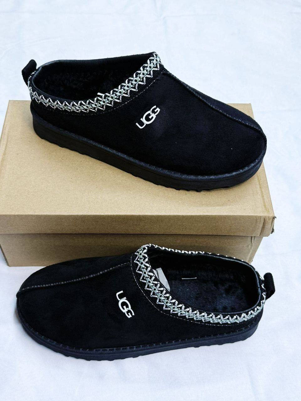 Aus Wooli Ugg Croydon Sheepskin Wool Ankle Braid Sliders Womens in Black Color Best Sale UK Reps AAA Quality